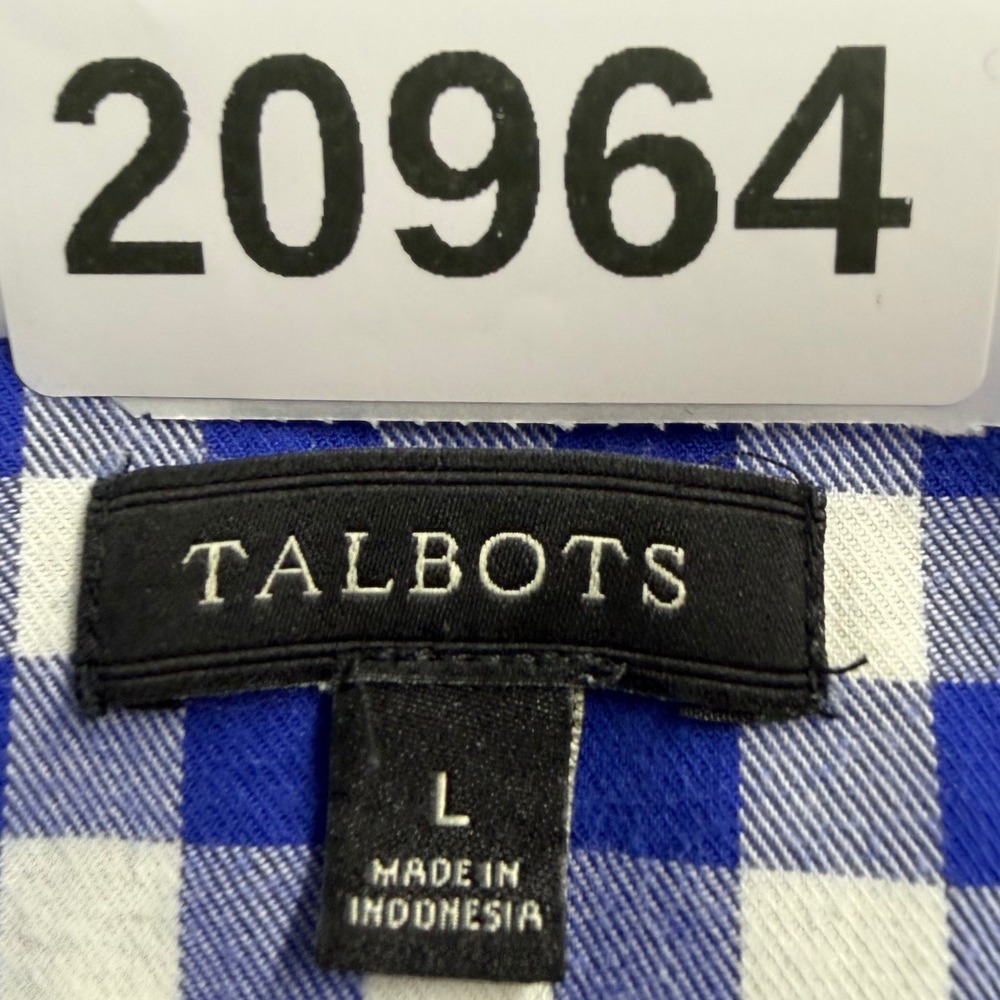 Talbots Top Womens Large Blue White Gingham Plaid Button Up Long Sleeve - Picture 8 of 8